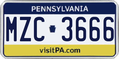 PA license plate MZC3666