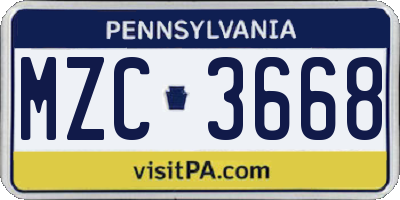 PA license plate MZC3668