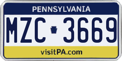 PA license plate MZC3669