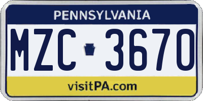PA license plate MZC3670