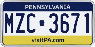 PA license plate MZC3671