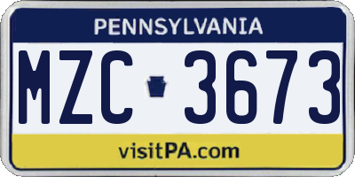 PA license plate MZC3673