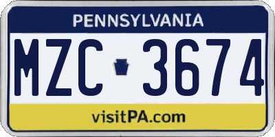 PA license plate MZC3674