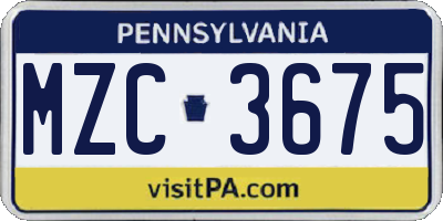 PA license plate MZC3675