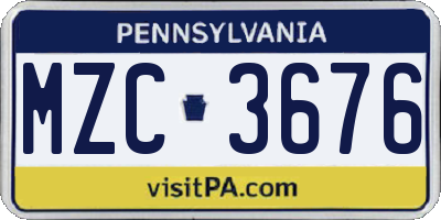PA license plate MZC3676