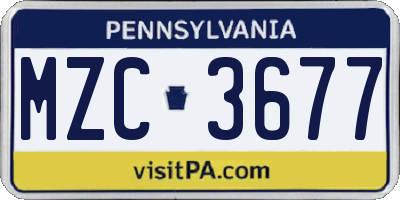 PA license plate MZC3677