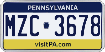 PA license plate MZC3678
