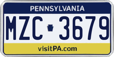 PA license plate MZC3679