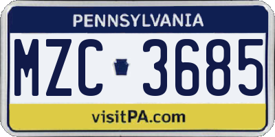 PA license plate MZC3685