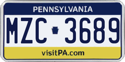 PA license plate MZC3689