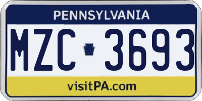 PA license plate MZC3693