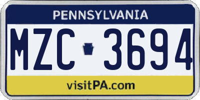 PA license plate MZC3694
