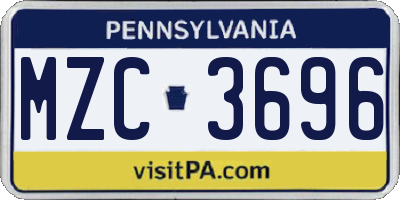 PA license plate MZC3696