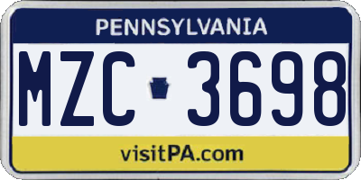 PA license plate MZC3698