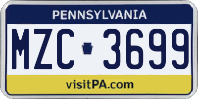 PA license plate MZC3699