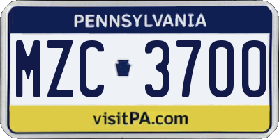 PA license plate MZC3700