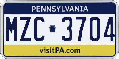 PA license plate MZC3704