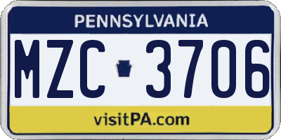 PA license plate MZC3706