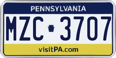 PA license plate MZC3707
