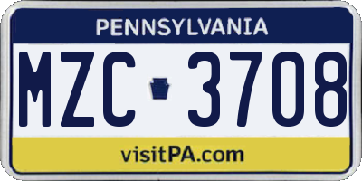 PA license plate MZC3708
