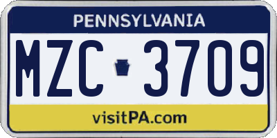 PA license plate MZC3709