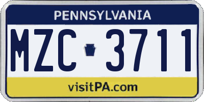 PA license plate MZC3711
