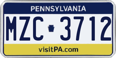 PA license plate MZC3712