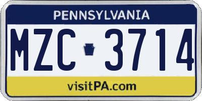 PA license plate MZC3714