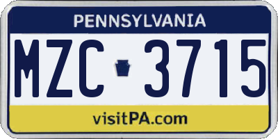PA license plate MZC3715
