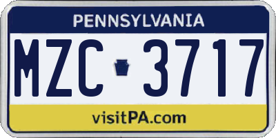 PA license plate MZC3717