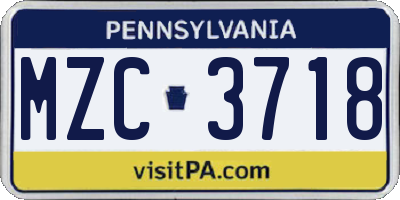 PA license plate MZC3718