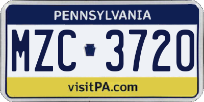 PA license plate MZC3720