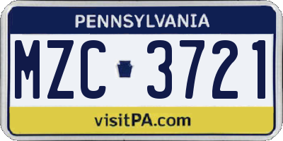 PA license plate MZC3721