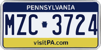PA license plate MZC3724