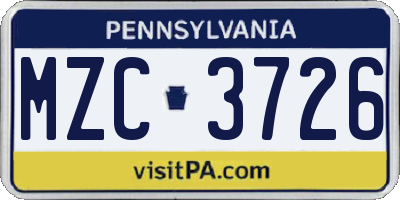 PA license plate MZC3726
