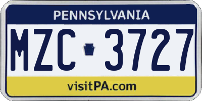 PA license plate MZC3727