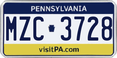 PA license plate MZC3728