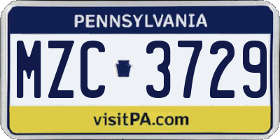 PA license plate MZC3729