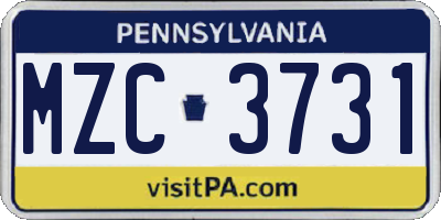 PA license plate MZC3731