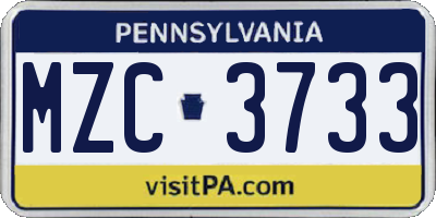 PA license plate MZC3733