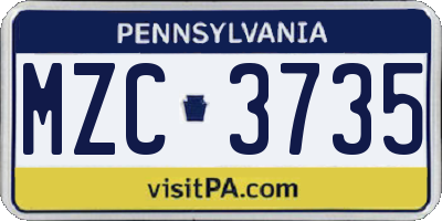 PA license plate MZC3735