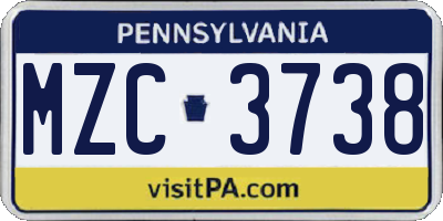 PA license plate MZC3738