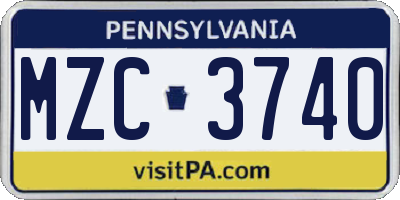 PA license plate MZC3740
