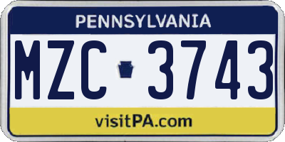 PA license plate MZC3743