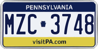 PA license plate MZC3748