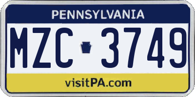 PA license plate MZC3749