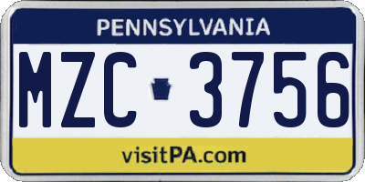 PA license plate MZC3756