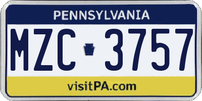 PA license plate MZC3757