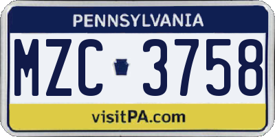 PA license plate MZC3758