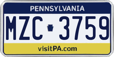 PA license plate MZC3759
